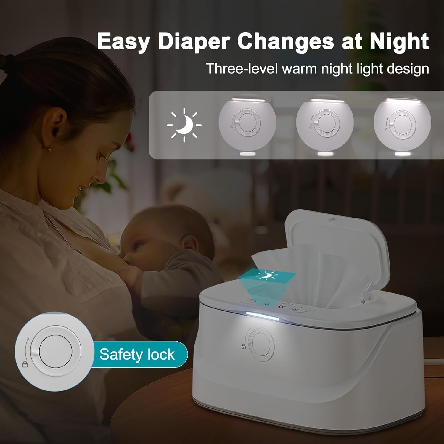 Baby Wipes Warmer, Adjustable Diaper Wipes Warmer with LED Light & USB Cable, Wipe Warmer with Digital Display, Heater Thermostat Wet Wipes Box for Home Travel