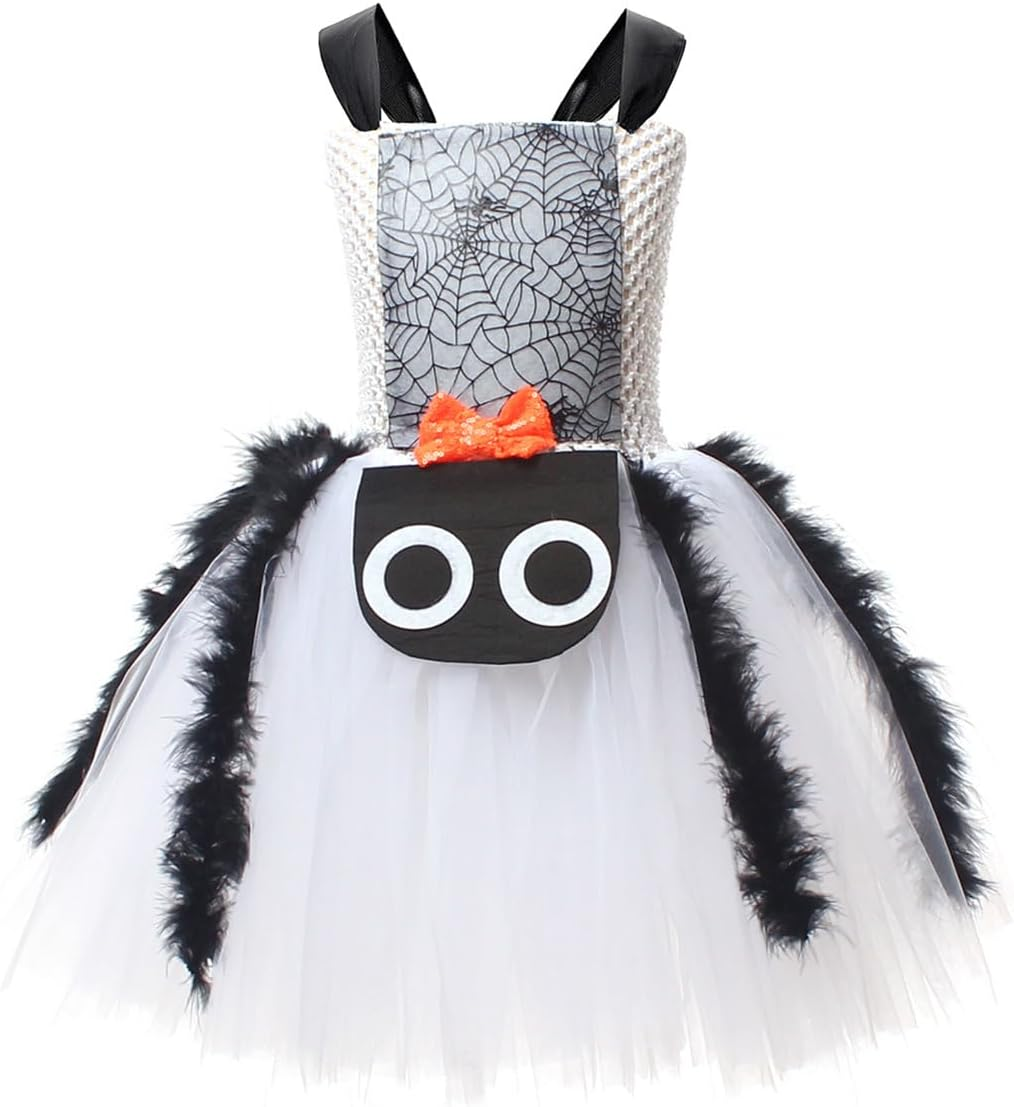 IBAKOM Witch Costume Girls Halloween Costume Children 2-Piece Cosplay Outfit Dress X 1 + Witch Broom X 1 Tulle Dress Wizard Costume Fancy Dress Costume for Carnival Cosplay Party Festival White 10-12 image number 4