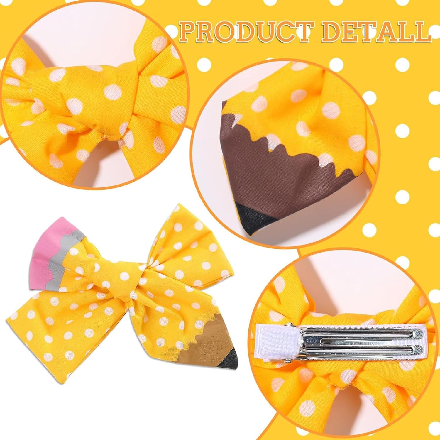 WERIGONI 2Pcs Back to School Hair Bow Clips Yellow Pencil Hair Clips Cute Hair Bows Girls Pencil Design First Day image number 5