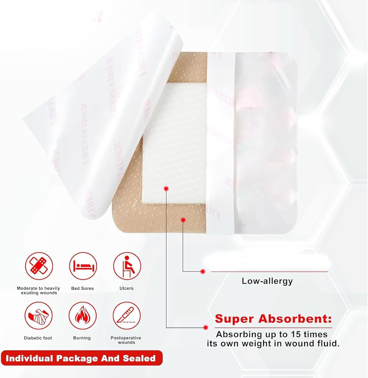 4 PCS Wound Dressing, Silicone Dressing, Silicone Dressings for Wounds, 7.5&times;7.5Cm Gel Foam Dressing, for Minor Cuts and Post-Surgical Care, Wound Closure Strips image number 6