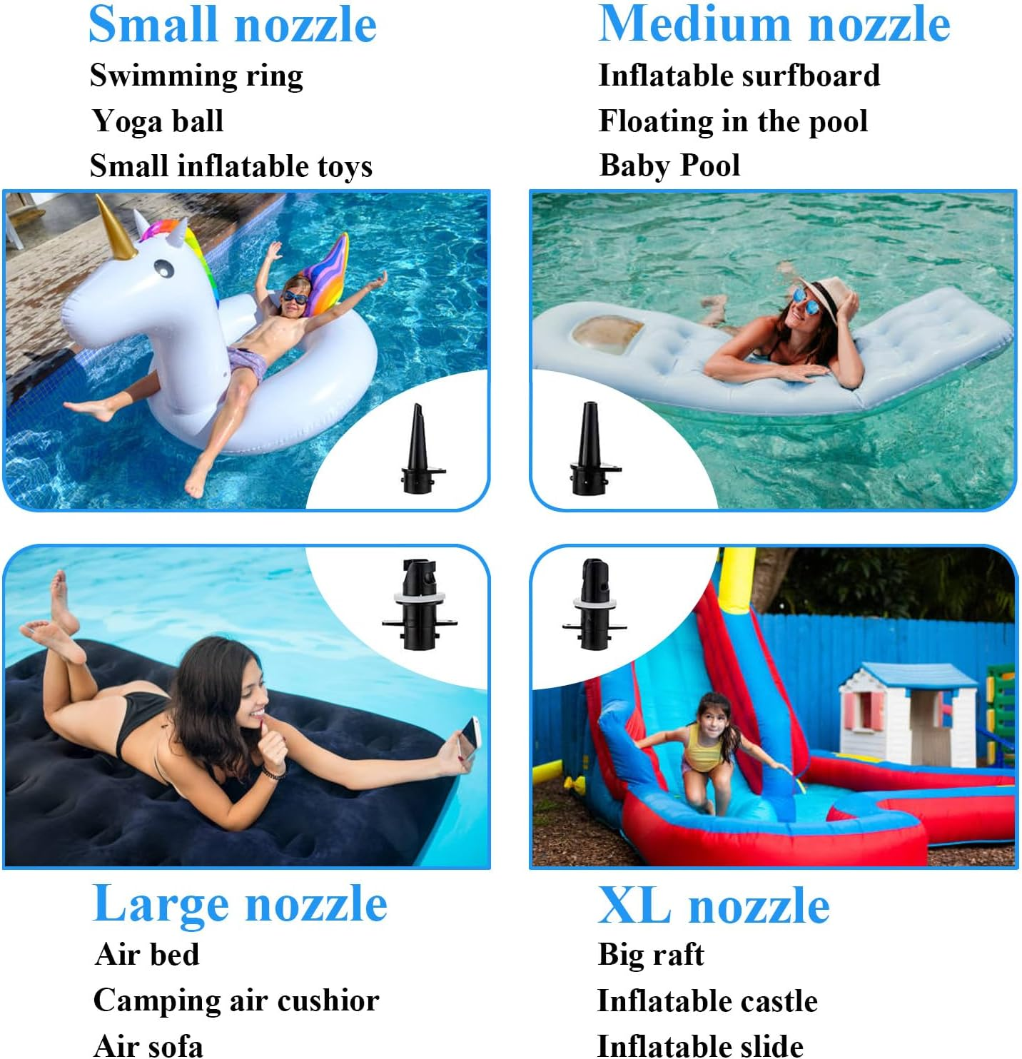 NOAEOU Electric Air Pump for Inflatables, AC (220V-240V), 600W, 20L/Min, Black, 5 Detachable Nozzles, Inflator/Deflator for Air Mattress, Swimming Rings, Airbeds, Rafts, Inflatable Sofas image number 6