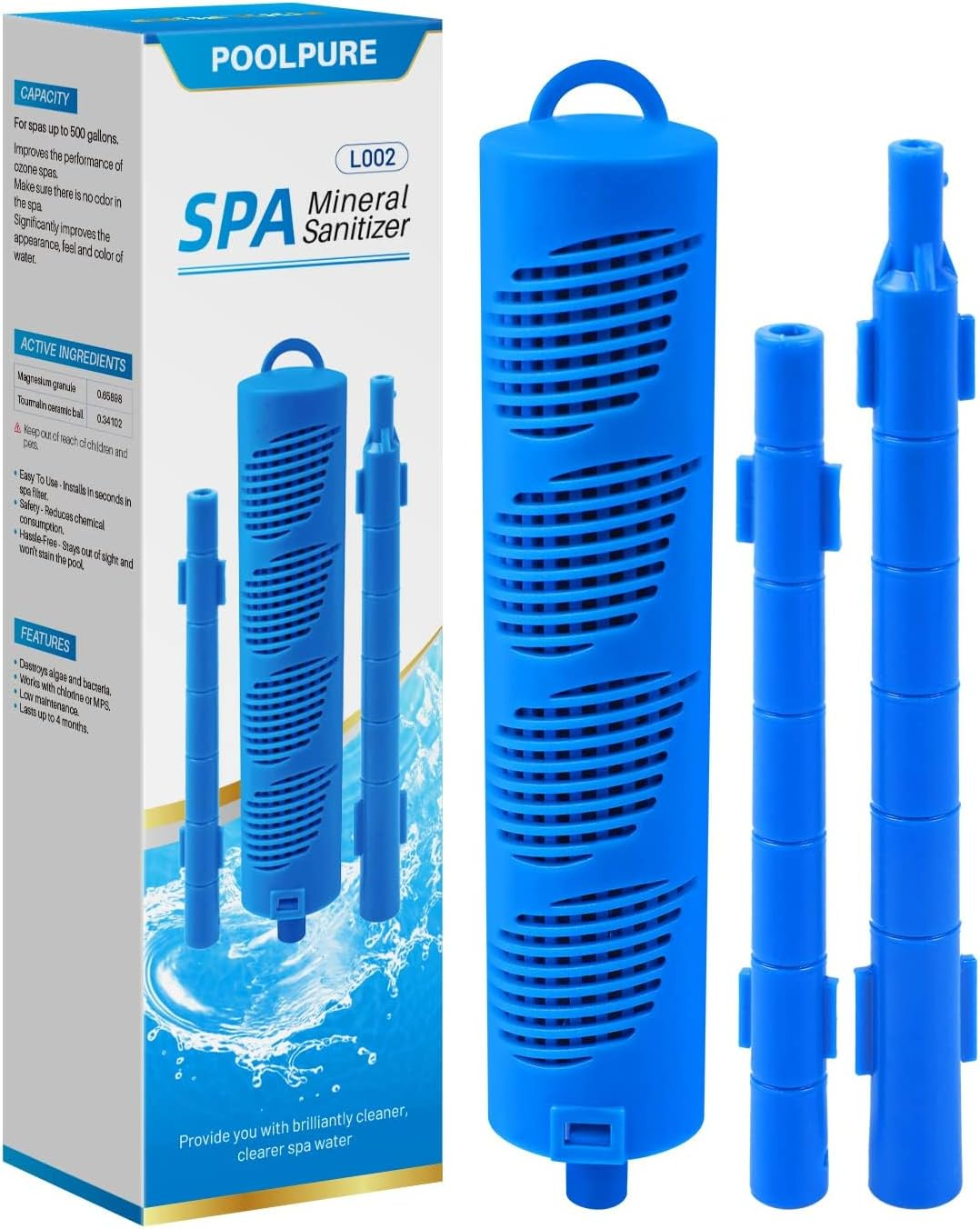 POOLPURE Hot Tub Mineral Stick, Silver Mineral Ion Cartridge, Spa Silver Ion Sanitizer (1 Pack)