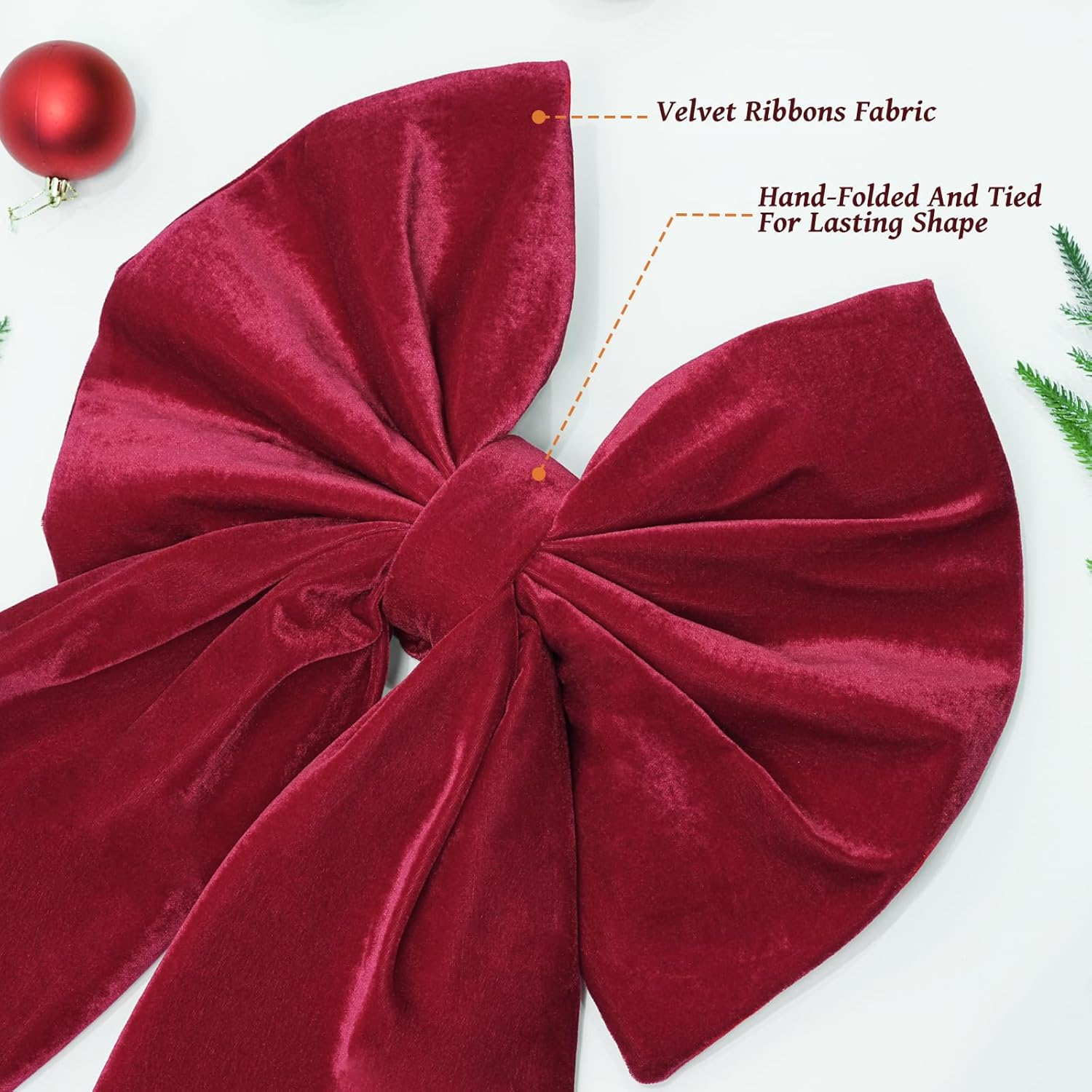 Christmas Decorations - Christmas Bows - 36X18 Inches Large Red Velvet Christmas Tree Topper - Burgundy Ribbon Gift Bows - Xmas Decor for Indoor Outdoor Home Wreaths Mantle Front Door Porch Wedding image number 2