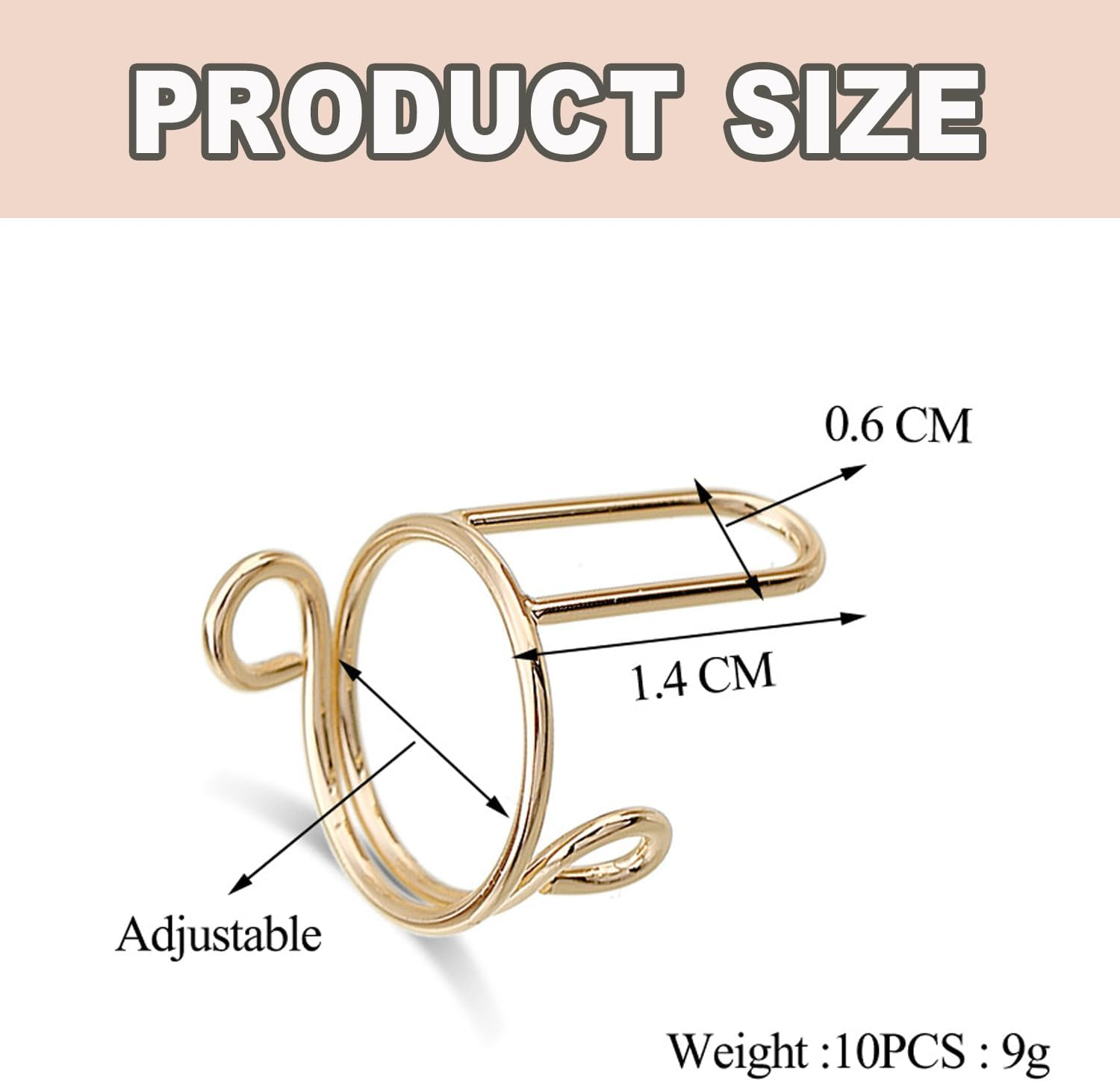 BEANPRECOY 10 Pcs Nail Art Ring Removable Nail Rings No Glue No Adhesive Nail Ring Adjustable Removable Reusable Finger Non-Tarnish Nail Ring Full Set for Women Nails Art DIY Decoration/Gold image number 3