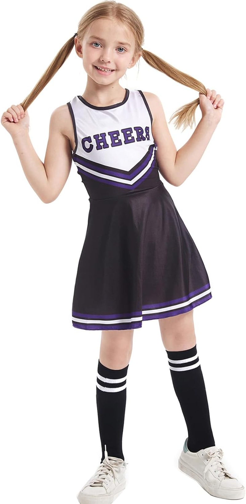 Girls Cheerleader Costumes Musical Uniform Cheerleading Outfits Fancy Dress Pom Poms image number 5
