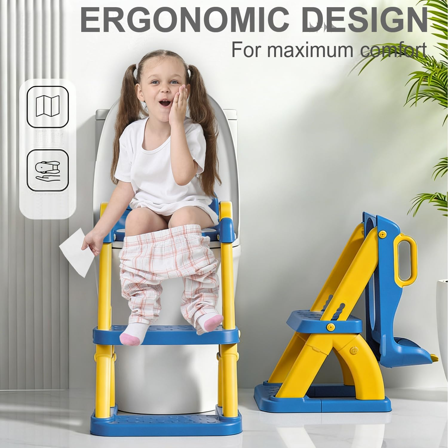 Potty Training Seat with Step Stool Ladder,Potty Training Toilet for Kids Boys Girls,Toddlers-Comfortable Safe Potty Seat with Anti-Slip Pads Ladder (Azure Blue) image number 4