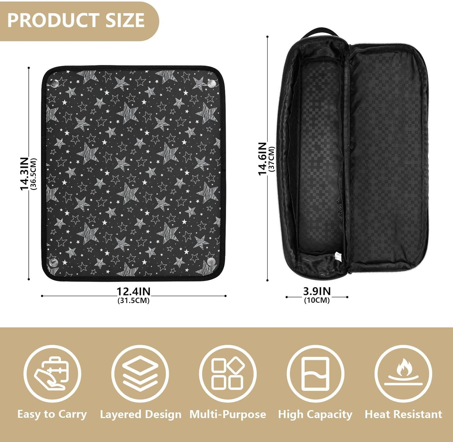 Hair Tools Travel Bag with Heat Resistant Mat Detachable 2-In-1 Curling Iron Travel Case Hot Tools Organizer for Straightener Flat Iron Black Stars - Black Stars image number 4