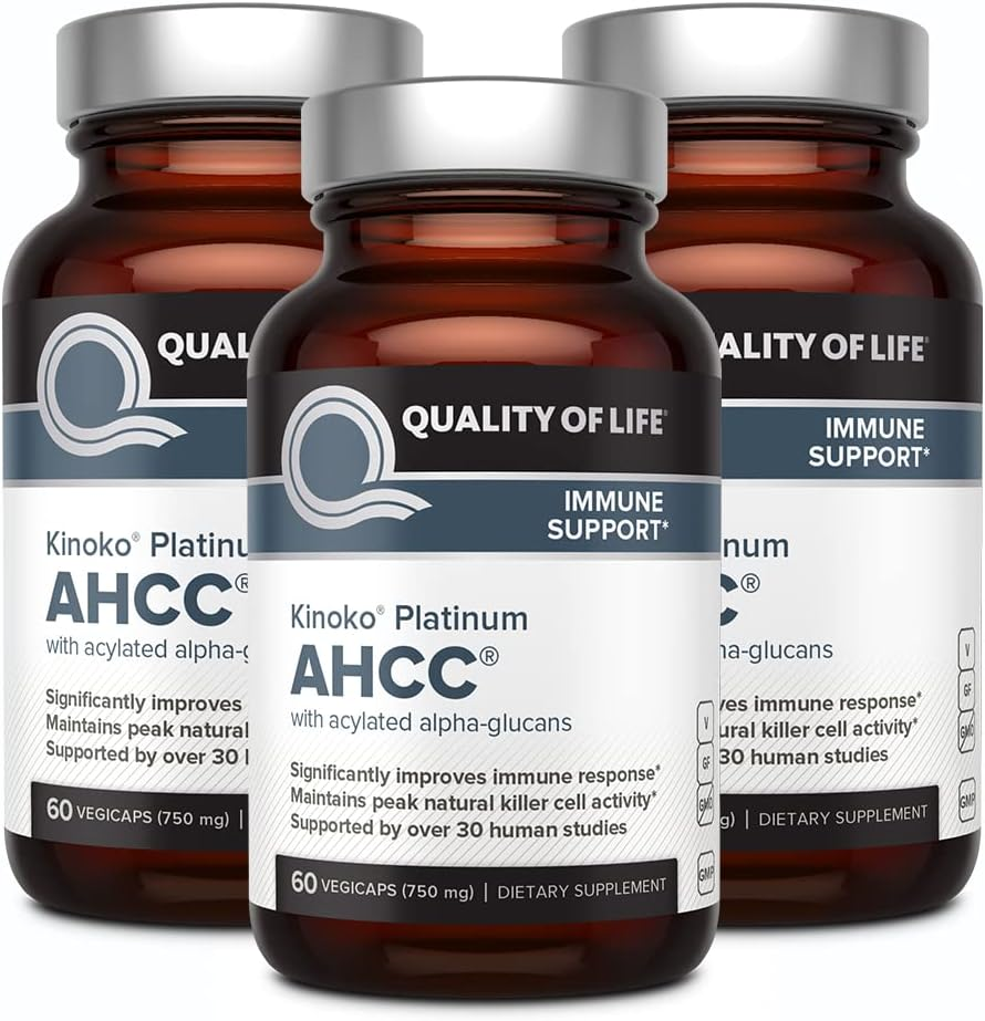 Quality of Life 3 Pack AHCC Kinoko Platinum 750 Mg&ndash; Premium Immune Support Supplement 60 Count Bottles image number 3
