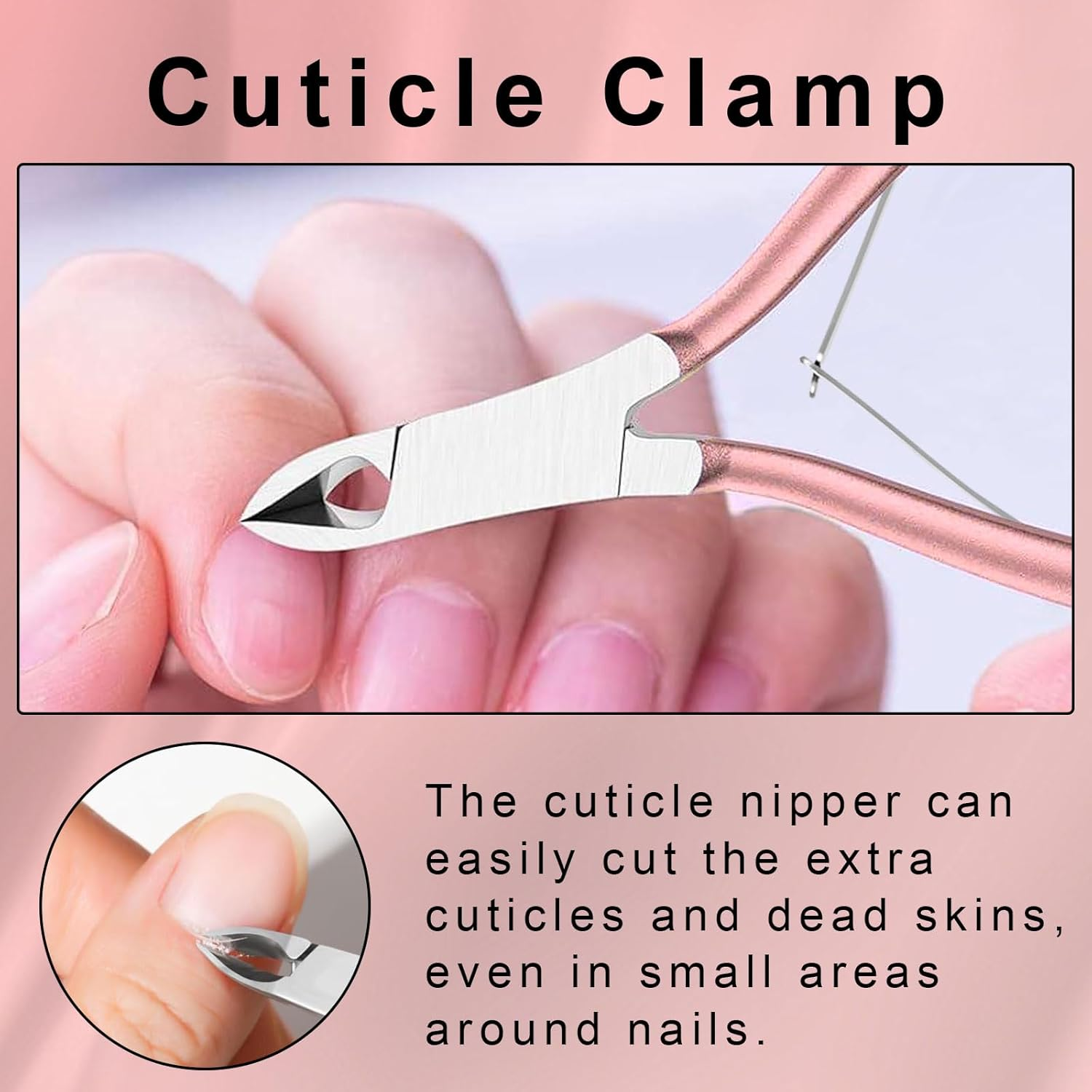 Cuticle Trimmer with Cuticle Pusher and Cutter - 3 PCS Pink Professional Pedicure Manicure Tools with Stainless Steel Dual End Pusher, Nail Scraper for Fingernails Toenails image number 4