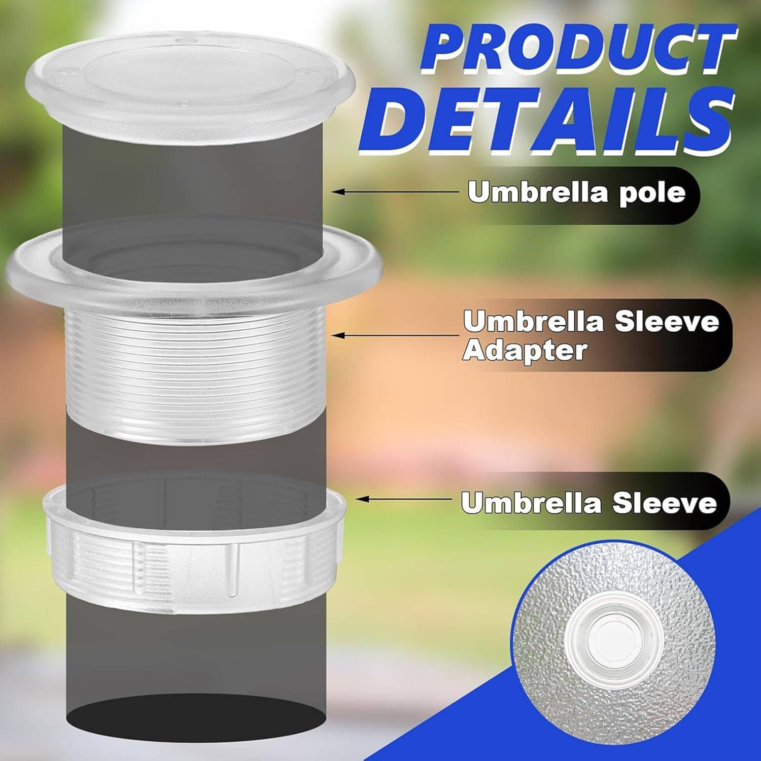 Umbrella Hole Ring Plug Cap Set,Umbrella Hole Stabilizer,Parasol Umbrella Hole Ring Plug and Cap Set,Plug-In Sunshade Hole Stabilizer,Designed for Outdoor Gardens, Swimming Pools(Transparent) image number 3