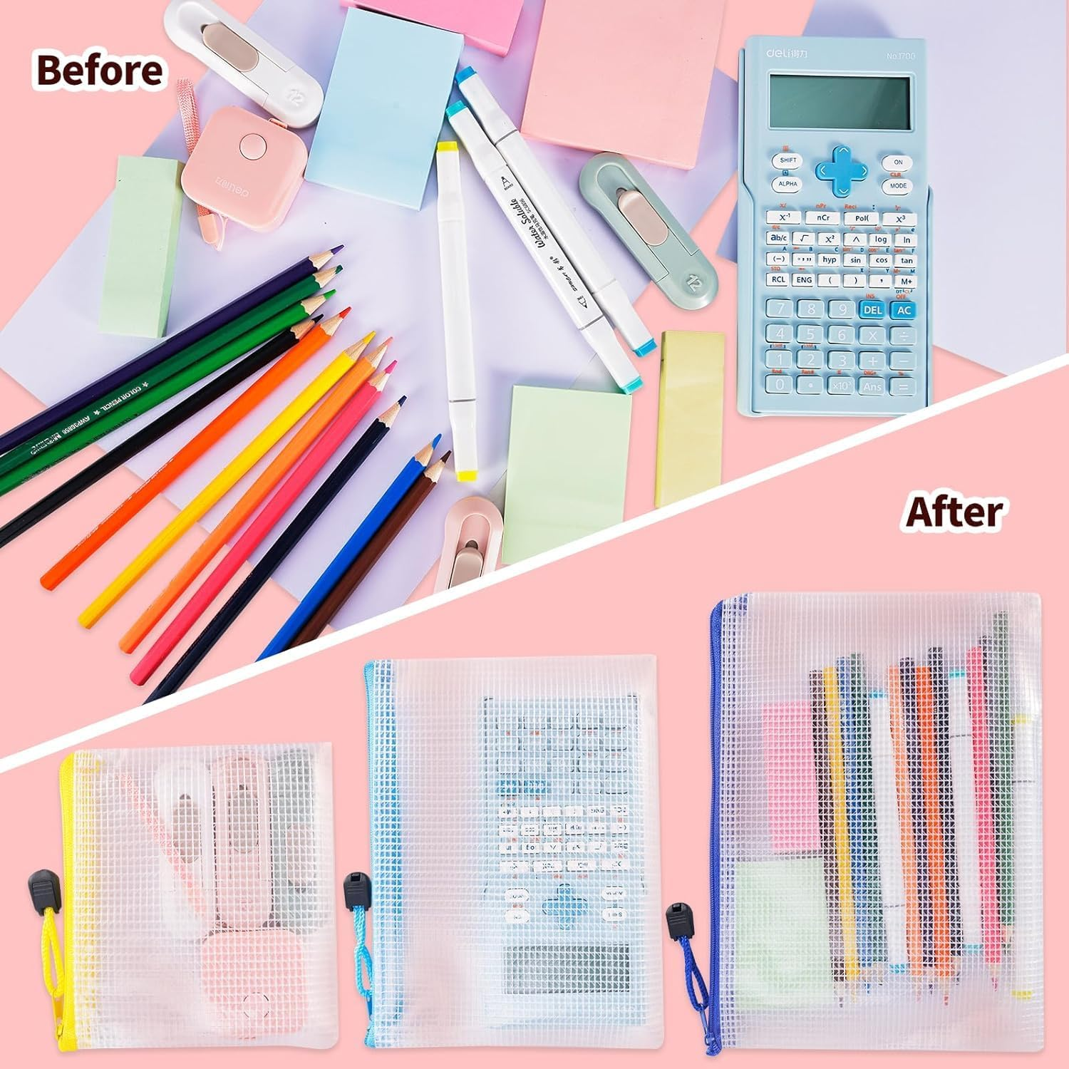 WADY 30 Pack Mesh Zipper Pouch Document Bag, A3 A4 A5 B4 B5 B6Size Waterproof Document Pouch for School Office Supplies, Cross Stitch Organizing Storage A3A4A5 Mesh Zipper Pouch (Mixed Color)