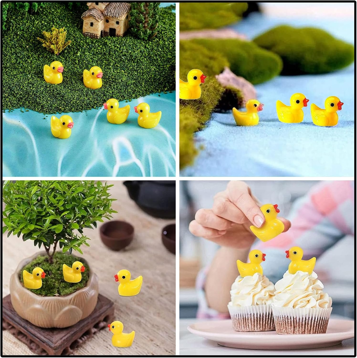 210Pcs Mini Resin Ducks, Yellow Tiny Ducks Miniature Figures for Aquarium Garden Landscape Dollhouse Ornament Potted Decorations DIY