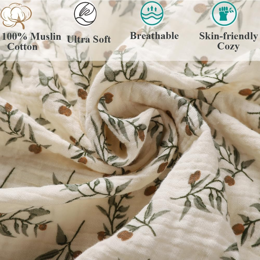 Fadacudan Muslin Bassinet Sheet Compatible with Uppababy Bassinet, 2 Pack Cotton Stylish Boho Fitted Bassinet Sheets Super Soft for Baby Roman Green & Botanical Leaf image number 6
