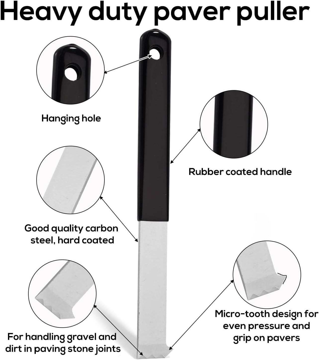 2Pcs Paver Puller Tool, 8.9X0.79 Inch Heavy Duty Carbon Steel Paver Extractor Tool with Scraper Micro Teeth & Gripper Slots for Garden Lawn Yard Brick and Block Replacement image number 2