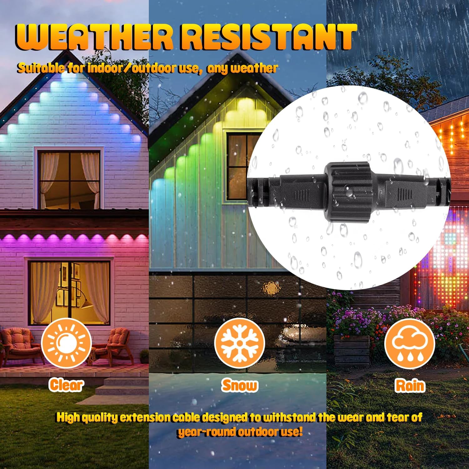 HUAREW 5M Y Extension Cable for Christmas Lights, 2 Pin Extension Cable with Male and Female Connector for Outdoor String Lights G40, Ice Cube Lights, Garden image number 2