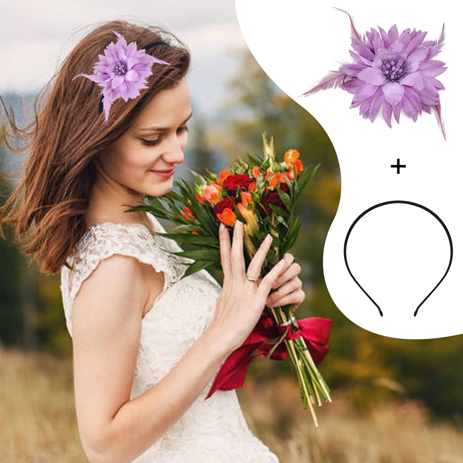 10 Pack 7MM Plain Black Satin Cloth Fabric Covered Thin Slim Metal Headband Wire Hairband Elastic Skinny Velvet Hair Hoop Holder Clasp Tiara Crown Base for Women Men Headpiece Crafting DIY Accessories image number 3