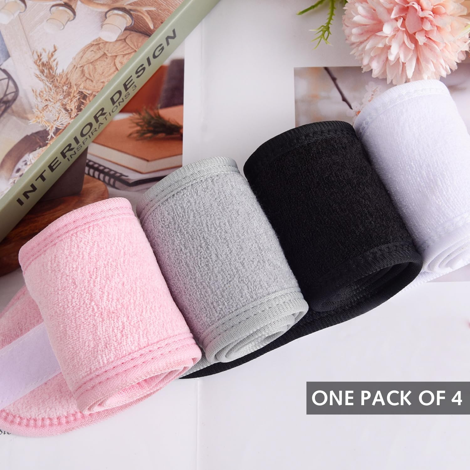 Pack of 4 Spa Headbands, Self-Adhesive Adjustable Headband for Face Washing, Make-Up, Beauty, Face Bow, Yoga Towel image number 4