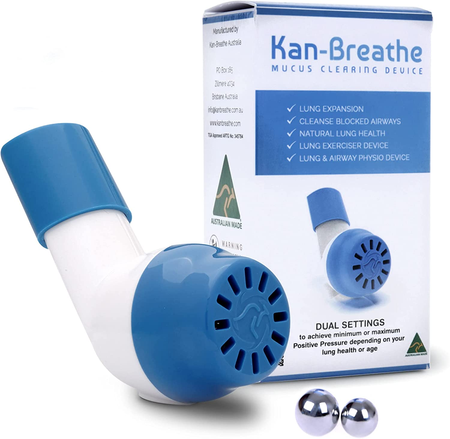 KAN-BREATHE Natural Lung Exerciser & Mucus Removal Device - Naturally Clear Mucus, Improve Lung Capacity with This OPEP Respiratory Breathing Exercise Device - Made in Australia image number 1