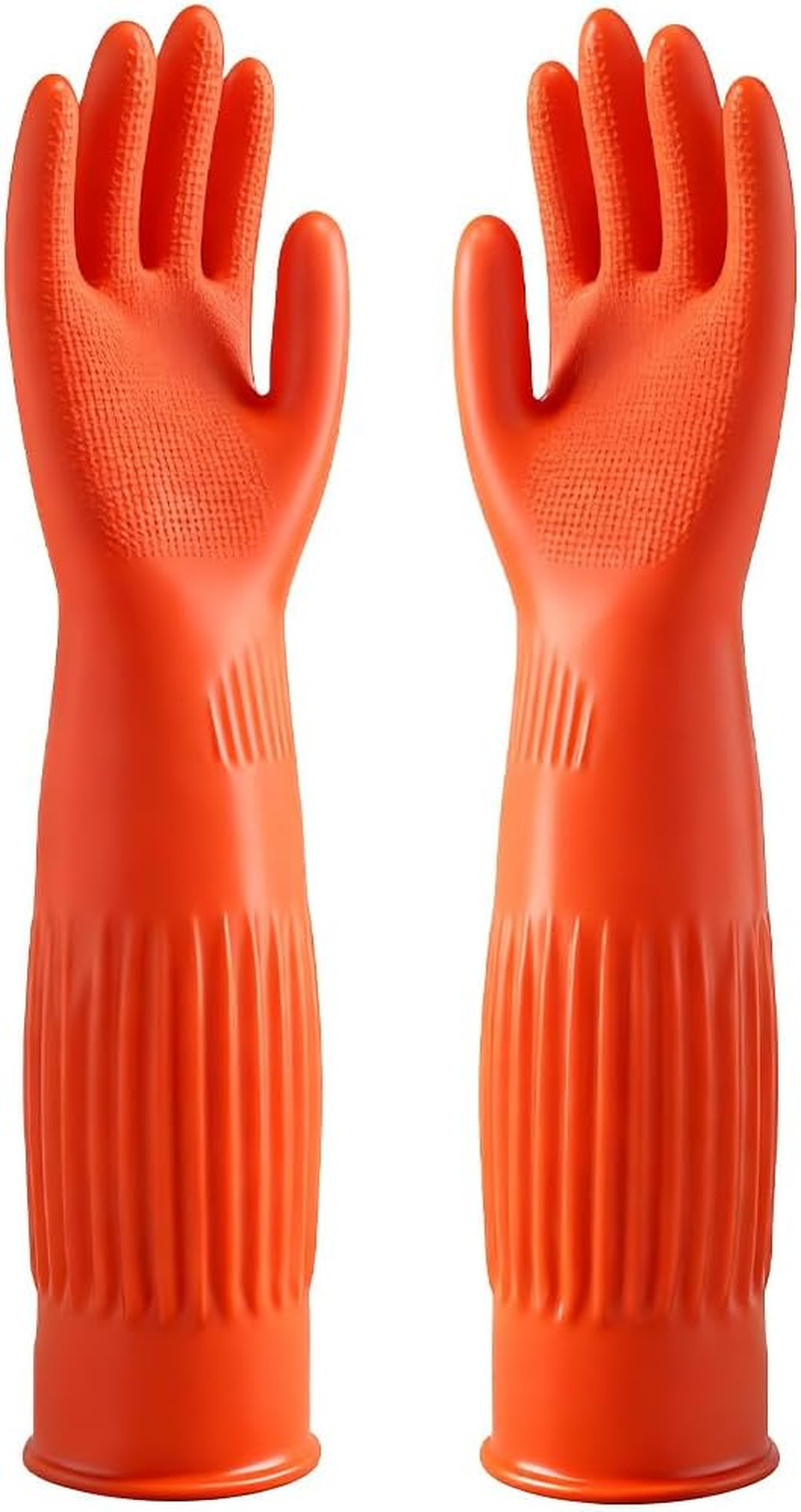 Latex Cleaning Gloves, Reusable Dishwashing Gloves, Soft Kitchen Glove ，For Dishwashing and Household Cleaning(Red)） image number 2