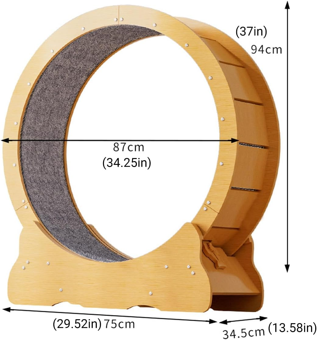 AIMALL Advanced Cat Treadmill: High-Quality Wooden Fitness Wheel with Silent Roller & Anti-Clip Features for Active Cats, Measuring 37X34.25 Inches image number 1