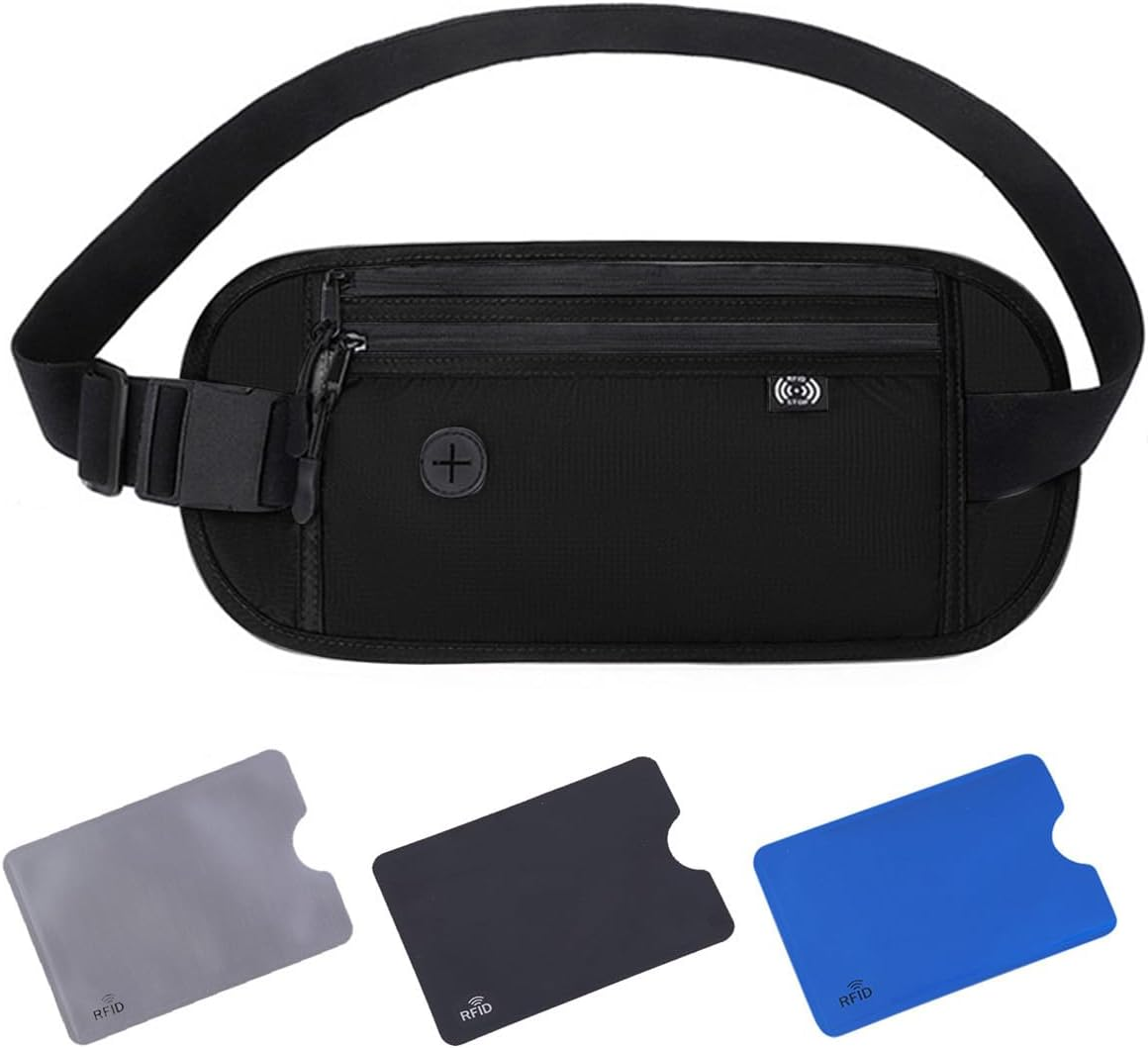 VEGCOO Money Belts for Travel Hidden, Ultra-Slim Travel Wallet RFID Blocking Passport Holder, anti Theft Wallet Bumbag for Men and Women image number 4