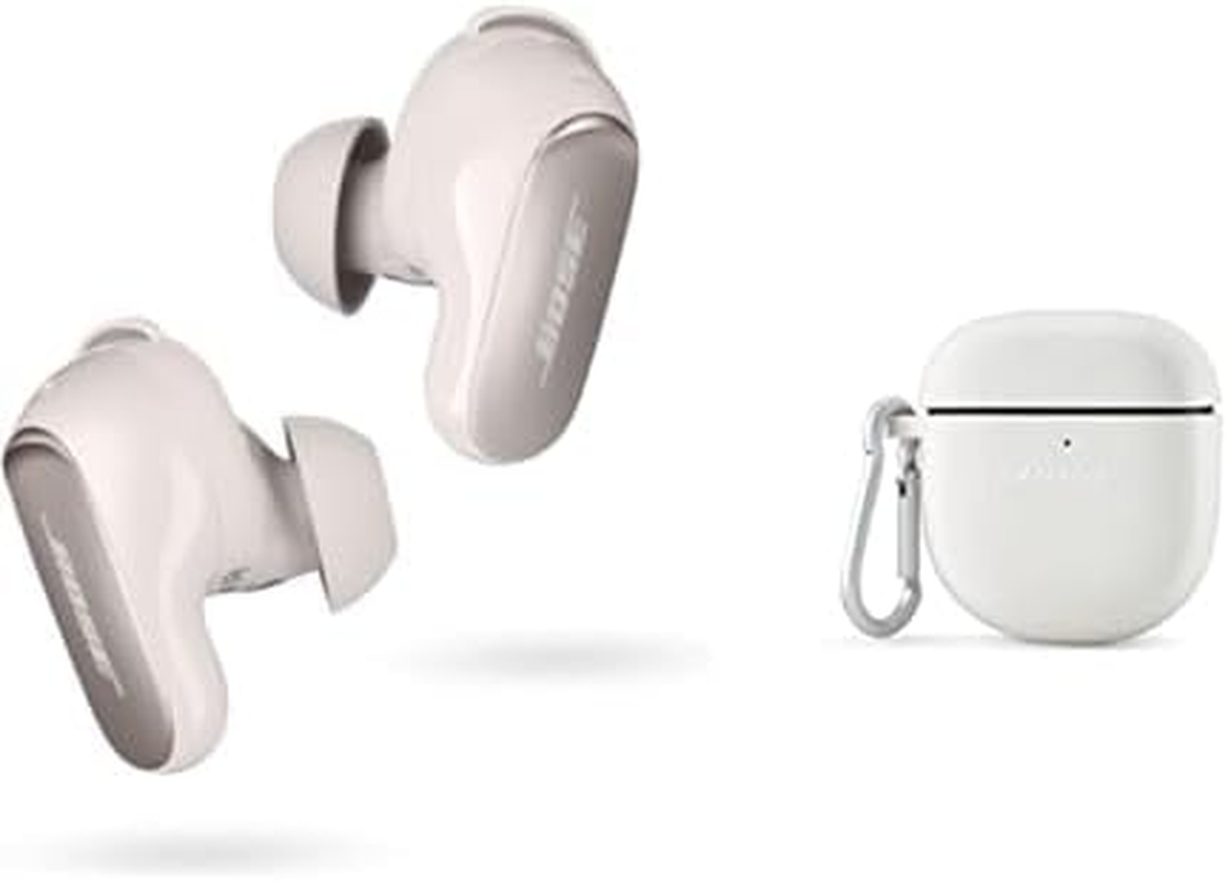 Bose Quietcomfort Ultra Wireless Earbuds (White Smoke) with Bose Silicone Case Cover (Soapstone)