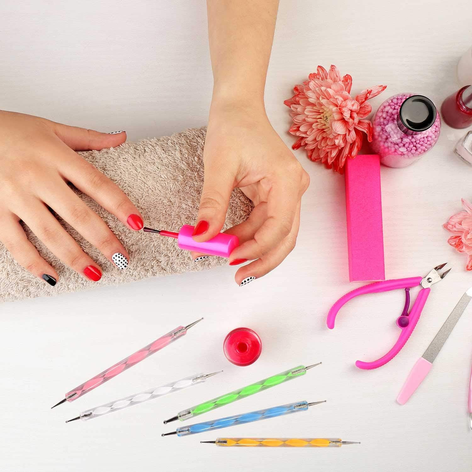 TRIXES 5 X 2 Way Dotting Pen Marbleizing Tool Nail Art Dot Paint Shop Accessory