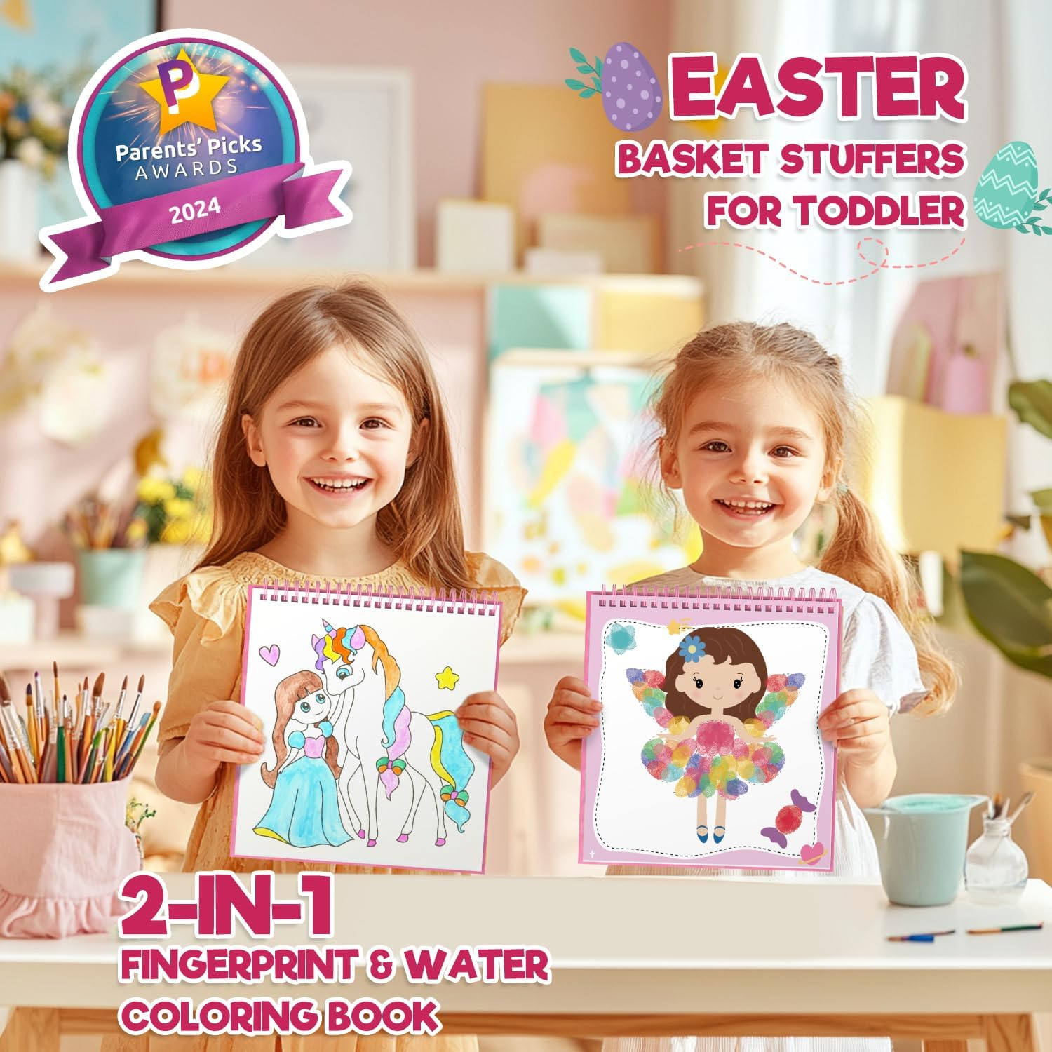 ZMLM Fingerprint Water Coloring Book for Kids - Mess Free Watercolor Paint Activity Kit for Toddler Ages 4 5 6 7 8-Magic Finger Painting Set Arts Crafts Toy for Girls Travel Birthday Gift image number 5