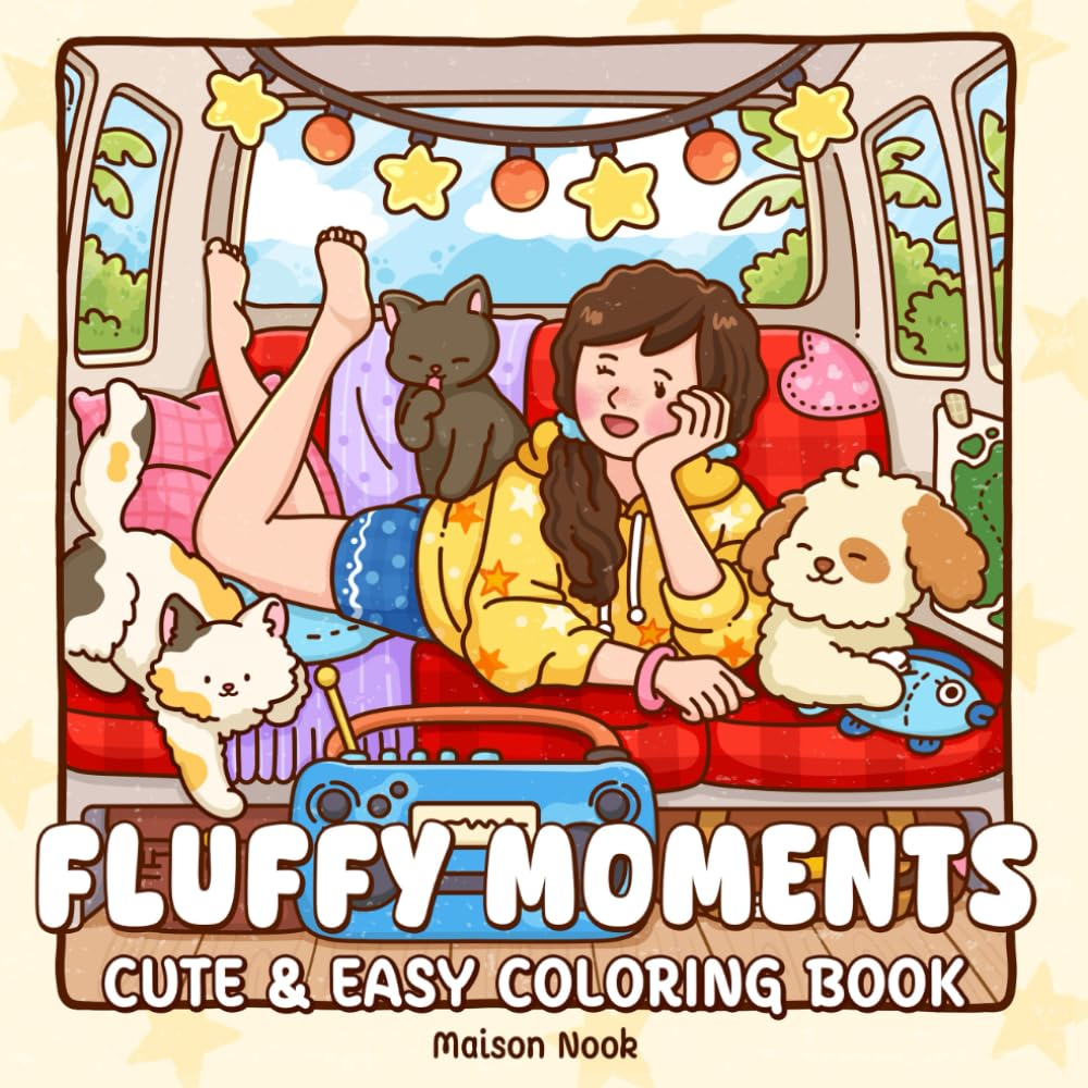 Fluffy Moments: a Coloring Book for Teens and Adults Featuring Adorable Cats & Dogs Illustrations for Stress Relief and Relaxation image number 1