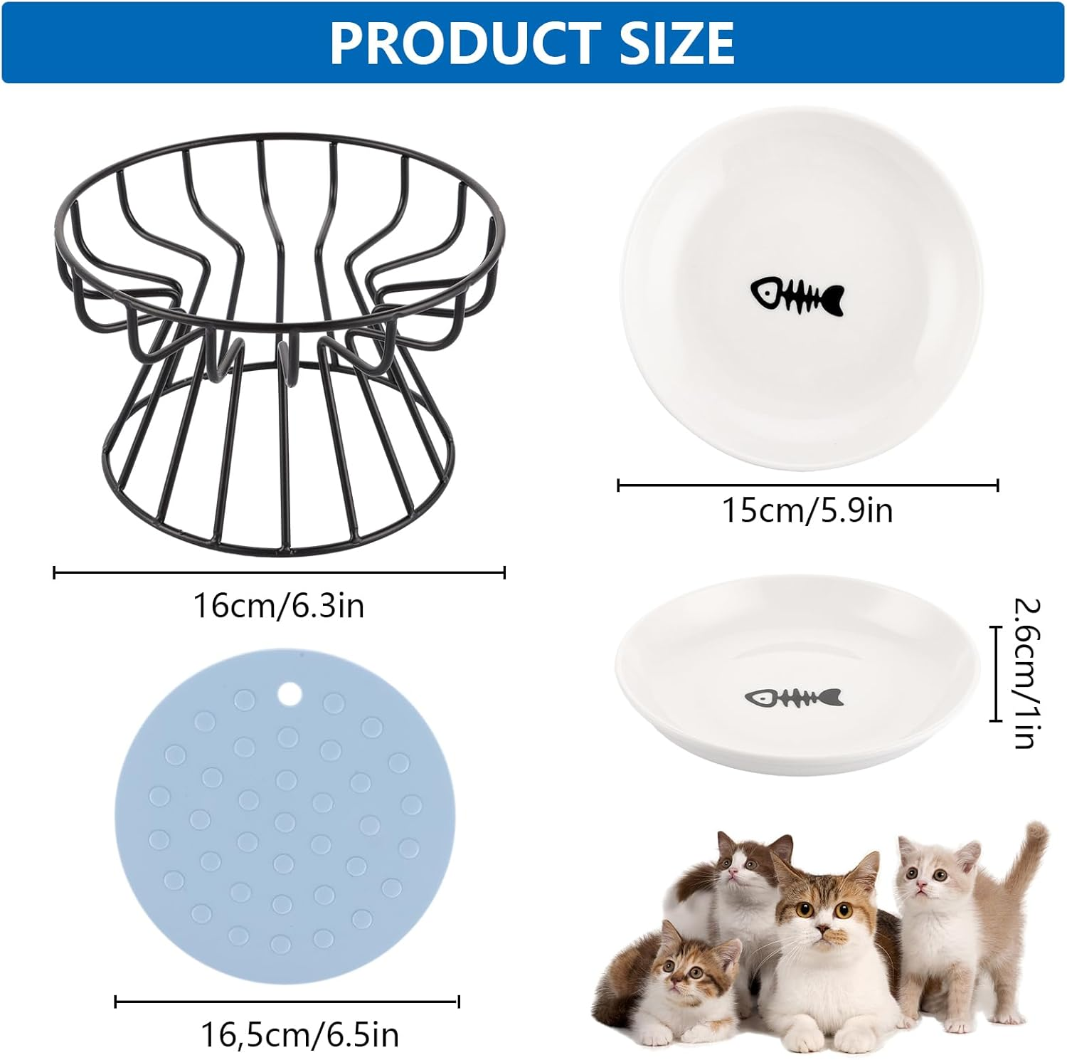 VIDETOL Set of 3 Raised Cat Bowls with Metal Stand and Non-Slip Mat, Ceramic Cat Bowls for Cats and Dogs image number 1