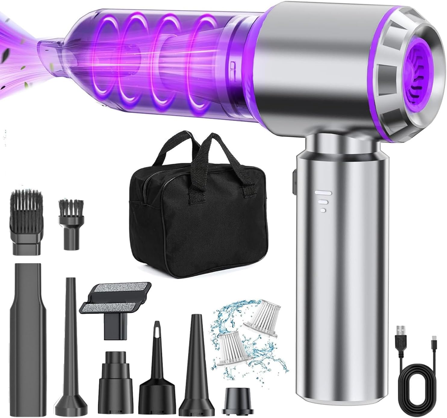 Car Vacuum Cleaner, 25000PA Mini Handheld Vacuum Cleaner, 4-In-1 Compressed Air Duster & Air Blower & Pump Hand Held Vacuum with Brushless Motor for Car, Home, Office,Camping