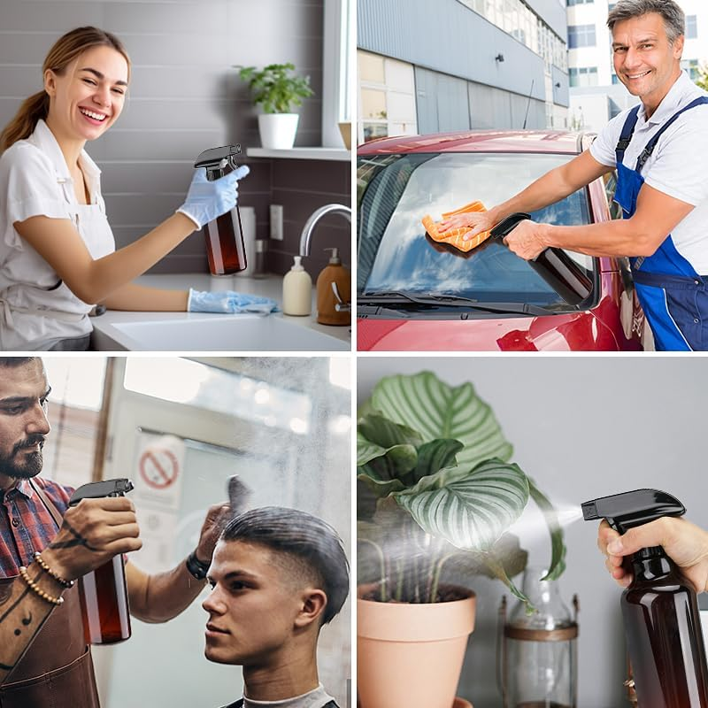 3 Pack Plastic Spray Bottles Empty Spray Bottle 10Oz/300Ml Heavy Duty Spraying Bottles Mist/Stream Water Bottle for Cleaning Solutions, Essential Oils, Hair (Amber)