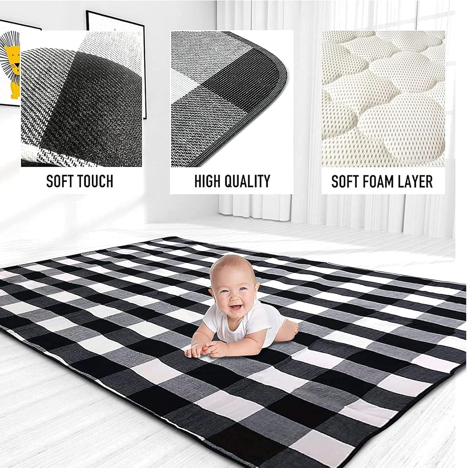 Picnic Blanket, Foldable Camping Blanket, Large Outdoor Waterproof and Sandproof Beach Blanket, for Family Vacation, Camping, Hiking, Outdoors, Park, Beach, Grass (Black) image number 1