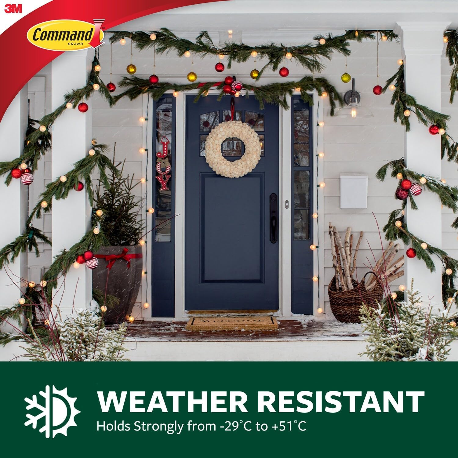 Command Outdoor Decorating Clips with Water-Resistant Strips - 20 Mini Clips and 24 Small Adhesive Strips, Transparent - Hanging Clips for Decorations and Fairy Lights - Damage Free Hanging