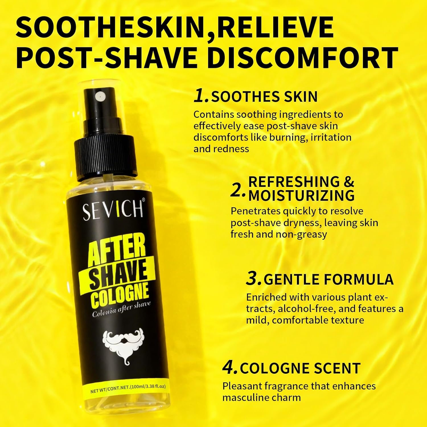 SEVICH Aftershave for Men,Soothing Spray with Aloe Vera & Oat Extract,Refreshing Scent,Relieves Razor Burn & Irritation,100Ml image number 4