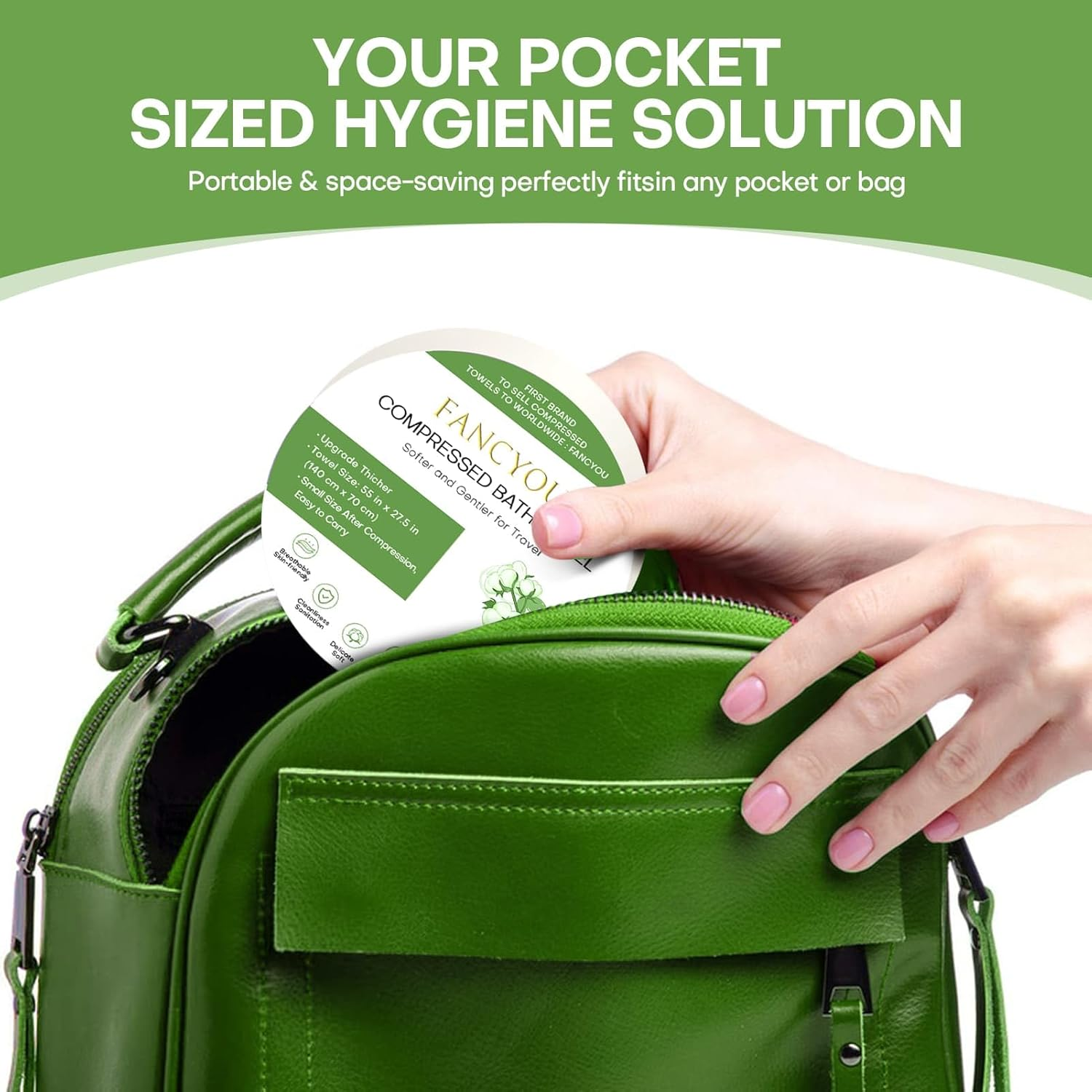 Compressed Towel Tablets Disposable Bath Towels for Travel, 140 X 70 Cm Large Face Cloth Compact Reusable Body Washcloths for Hotel Bathroom Camping Beach Swimming Vacation(24 Pack Green) image number 1