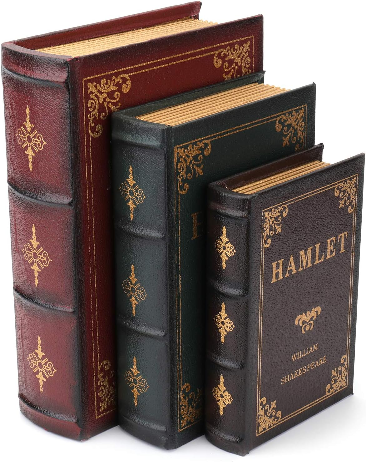 Tosnail 3 Pack Decorative Book Boxes Wooden Antique Book Decorations Vintage Book Storage Box image number 4