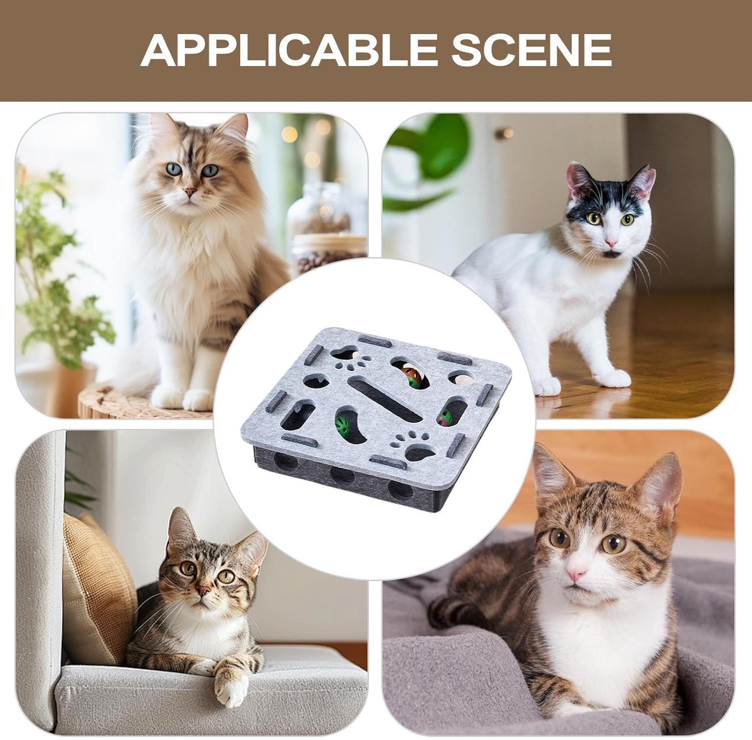 Qkbuza Puzzle Toys for Cats Felt Maze Game Box 30X30X7.5Cm Interactive Cat Puzzle Toy Treat Game Maze Toys for Brain Mental Stimulation, Slow Feeder for Indoor Kittens Small Breeds image number 2