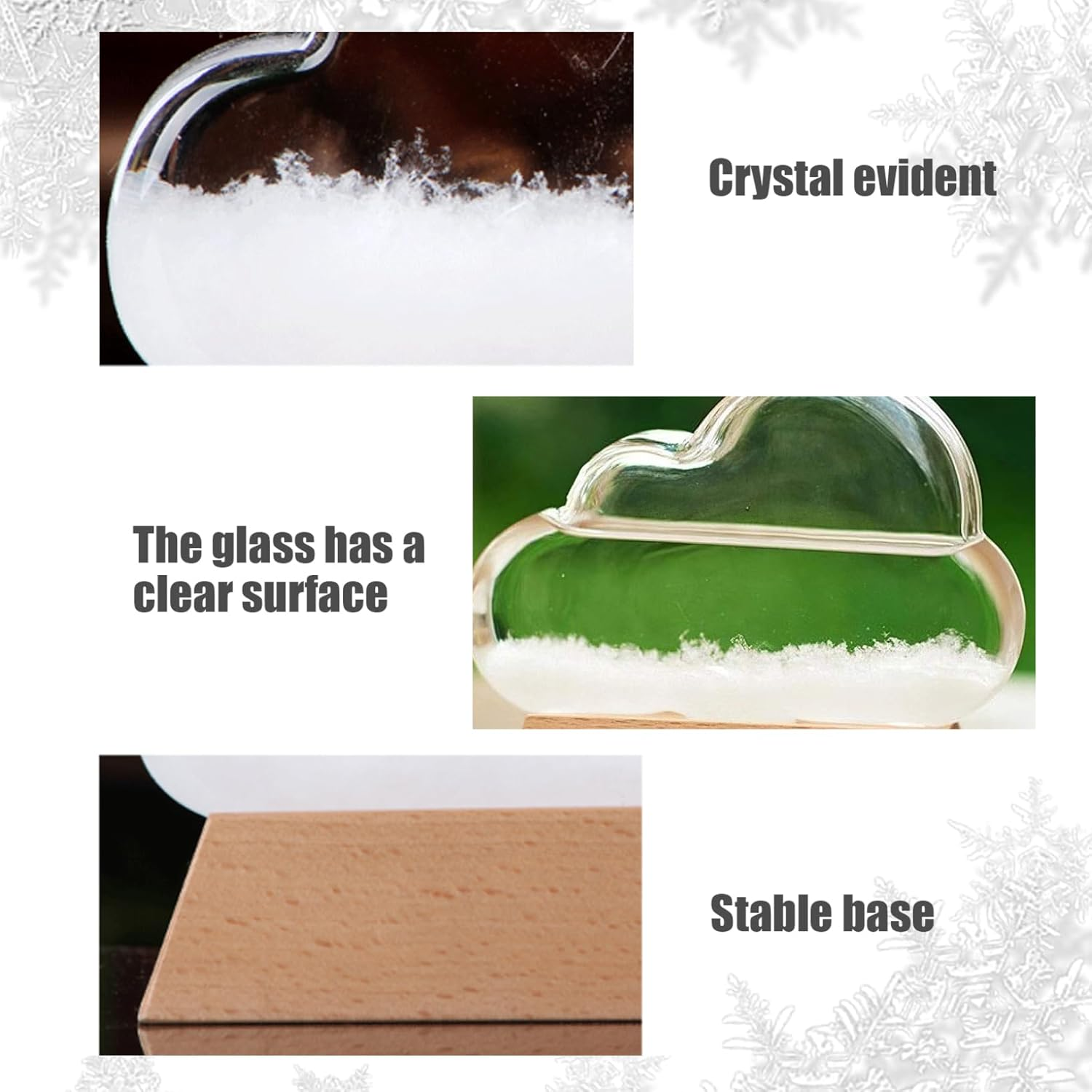 Storm Glass Weather Forecaster Cloud Shape Storm Glass Weather Predictor with Wood Base Decorative Home Weather Station Bottle Ornament for Office Home Decor Gift image number 3