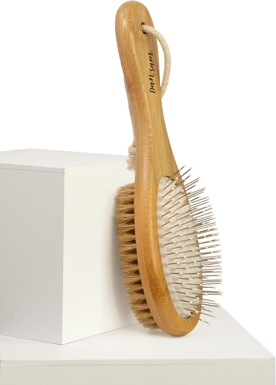 Dan & Sam Bamboo Double Sided Brush, Large - Eco-Friendly Grooming Tool, Natural Handle, Soft & Firm Bristles - Ideal for Pets with All Coat Types image number 2