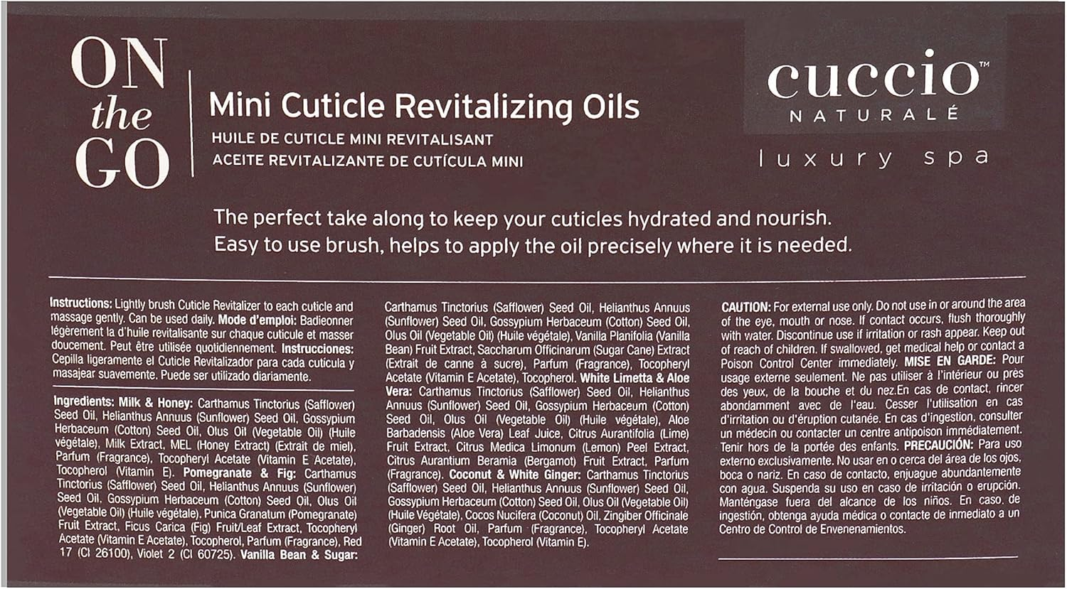 Cuccio Naturale Mini Cuticle Revitalizing Oils - Hydrating Oils for Instant Cuticle Repair for Dry Skin and Nails - Paraben and Cruelty-Free Formula - Four Soothing, Spa Quality Fragrances - 4 Pc image number 1