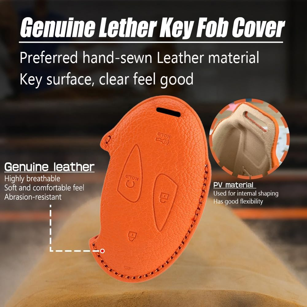 Ontto Goat Leather Car Key Fob Cover Fit for Hyundai Ioniq 5 Ioniq 6 Tucson NX4 Sante Fe Kona SX2 EV 2023 2024 2025 Smart Key Case Keyring Shell Key Holder Keychain Accessories 7 Buttons Orange image number 3