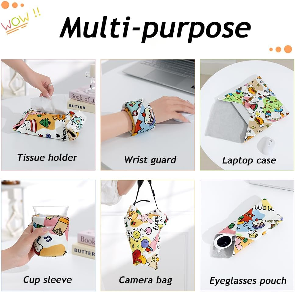 Self-Adhesive Magic Cloth Makeup Bag, Multi-Functional Cosmetic Bag, Portable Make up Wrap for Travel, Open Lay Flat Cosmetic Pouch Storage Organizer for Skincare & Makeup Accessories (Cute, 55 * 55) - Cute image number 5