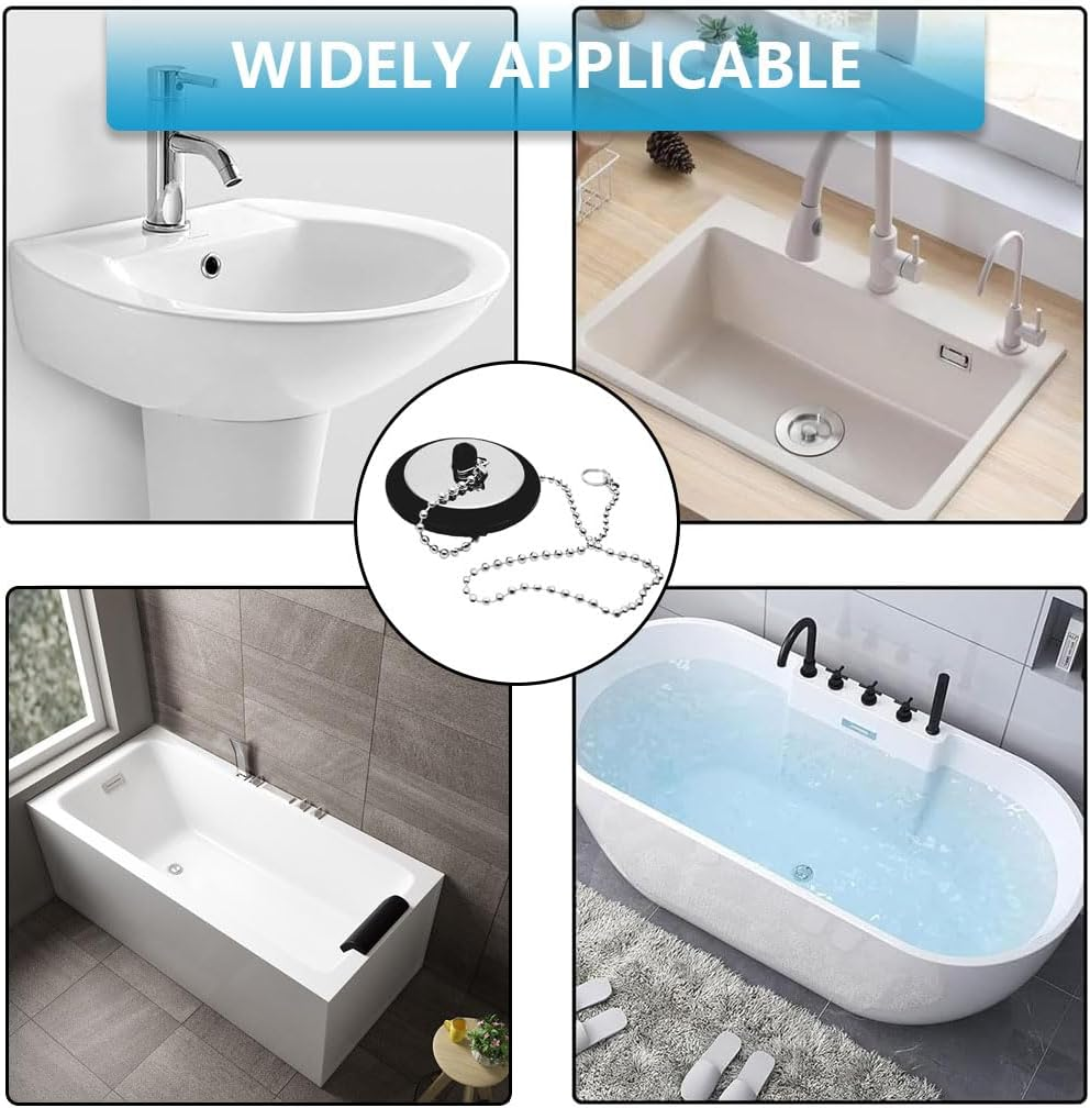 Universal Bath Plug with Chain, Bath Plug Replacement, Bathroom Sink Plug Replacement, Drain Stopper for Bathroom and Kitchen, 42 Mm to 45 Mm image number 3