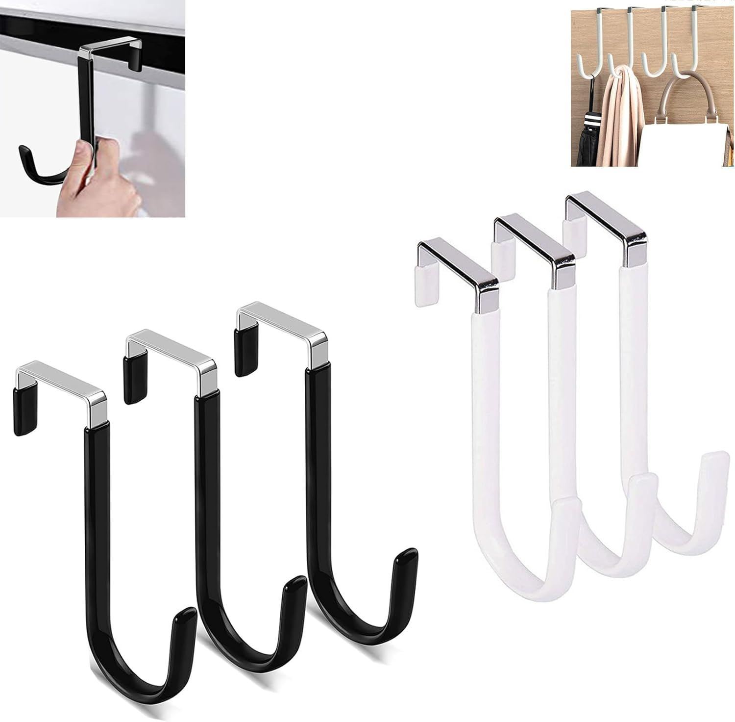 6 Pack over the Door Hooks,With Rubber Prevent Scratches,Door Hangers for Closet, Kitchen, Bathroom(Black)