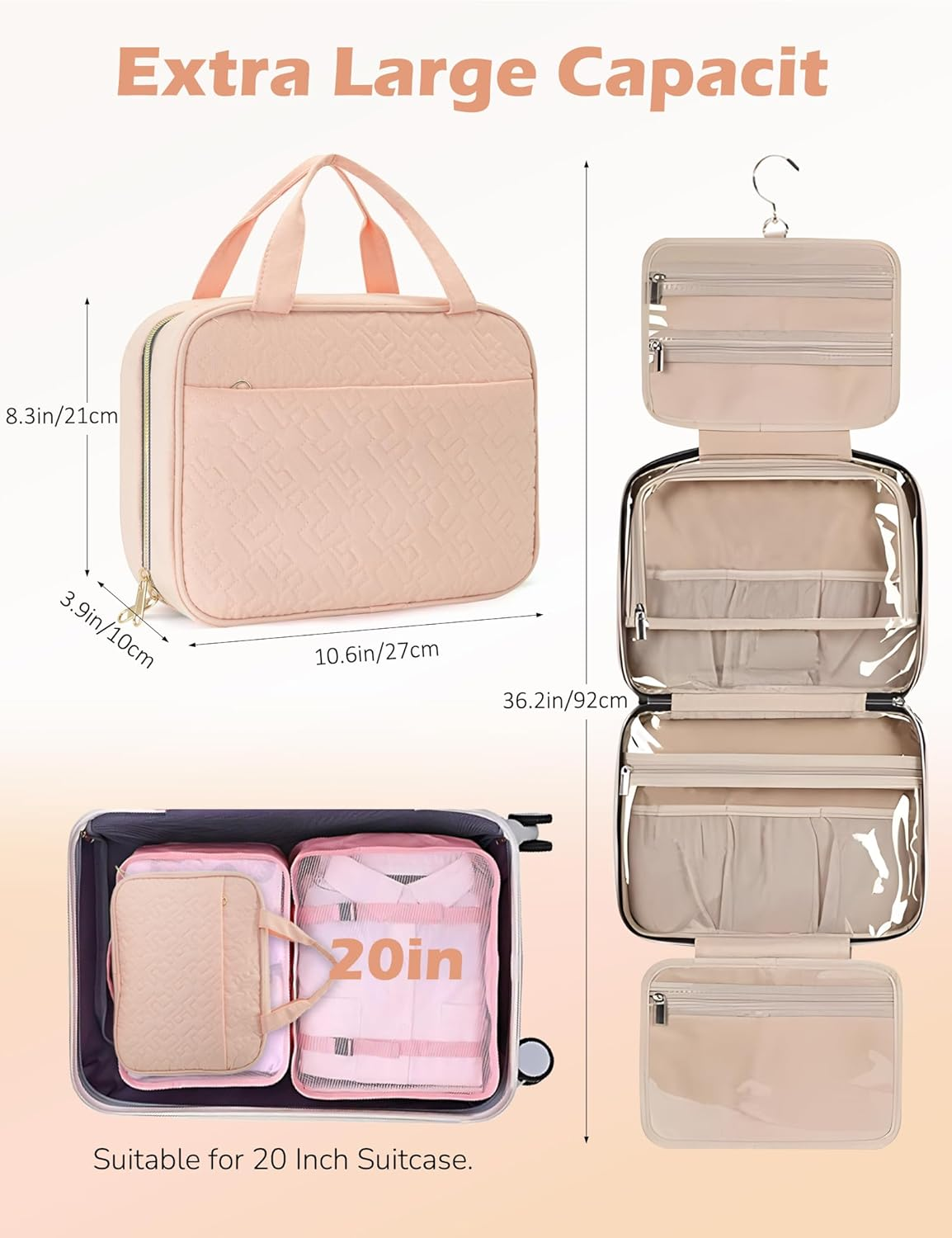 Travel Toiletry Bag for Women, Hanging Travel Bag for Toiletries, Wide-Open Makeup Pouch, Water-Resistant Large Capacity Cosmetic Travel Toiletry Organizer for Daily Use, Christmas (Blue) - Blue image number 2