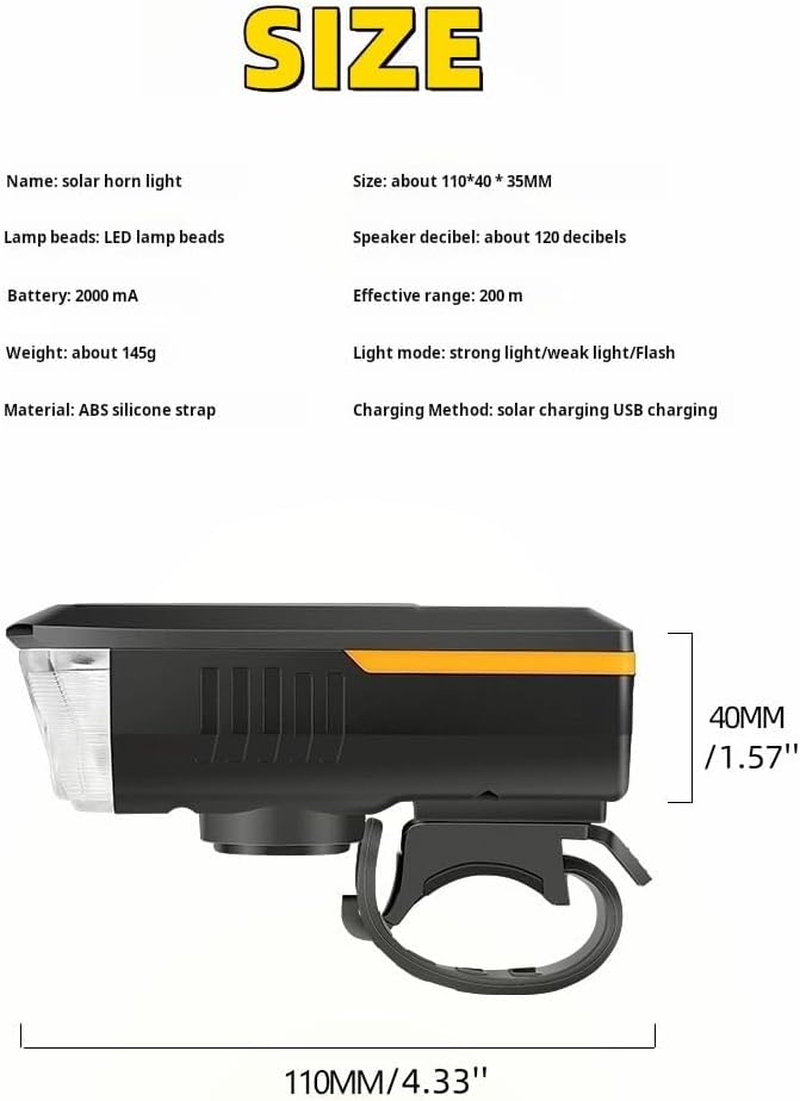 Multi-Functional Solar-Powered and USB Rechargeable Mountain Bike Night Cycling High Brightness Bike Front Light and 120Db Horn Bicycle Charging Light image number 1