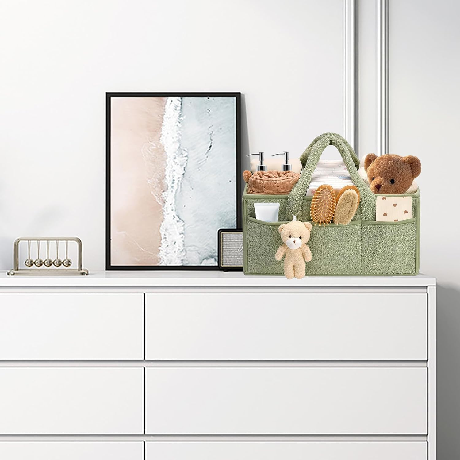 Uandhome Baby Nappy Caddy,Diaper Caddy Organizer for Changing Table,Portable Nappy Organiser,Divided Design,Nursery Storage Basket,Car Caddy,Baby Shower(Green) image number 6