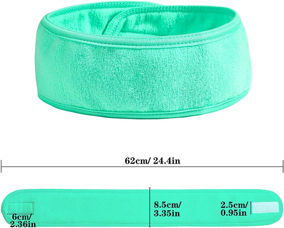 Facial Spa Headbands 4Pcs, Makeup Shower Bath Wrap Sport Headband Terry Cloth Stretch Towel with Magic Tape (Blue, Mint Green, Purple, Rose) - White image number 5