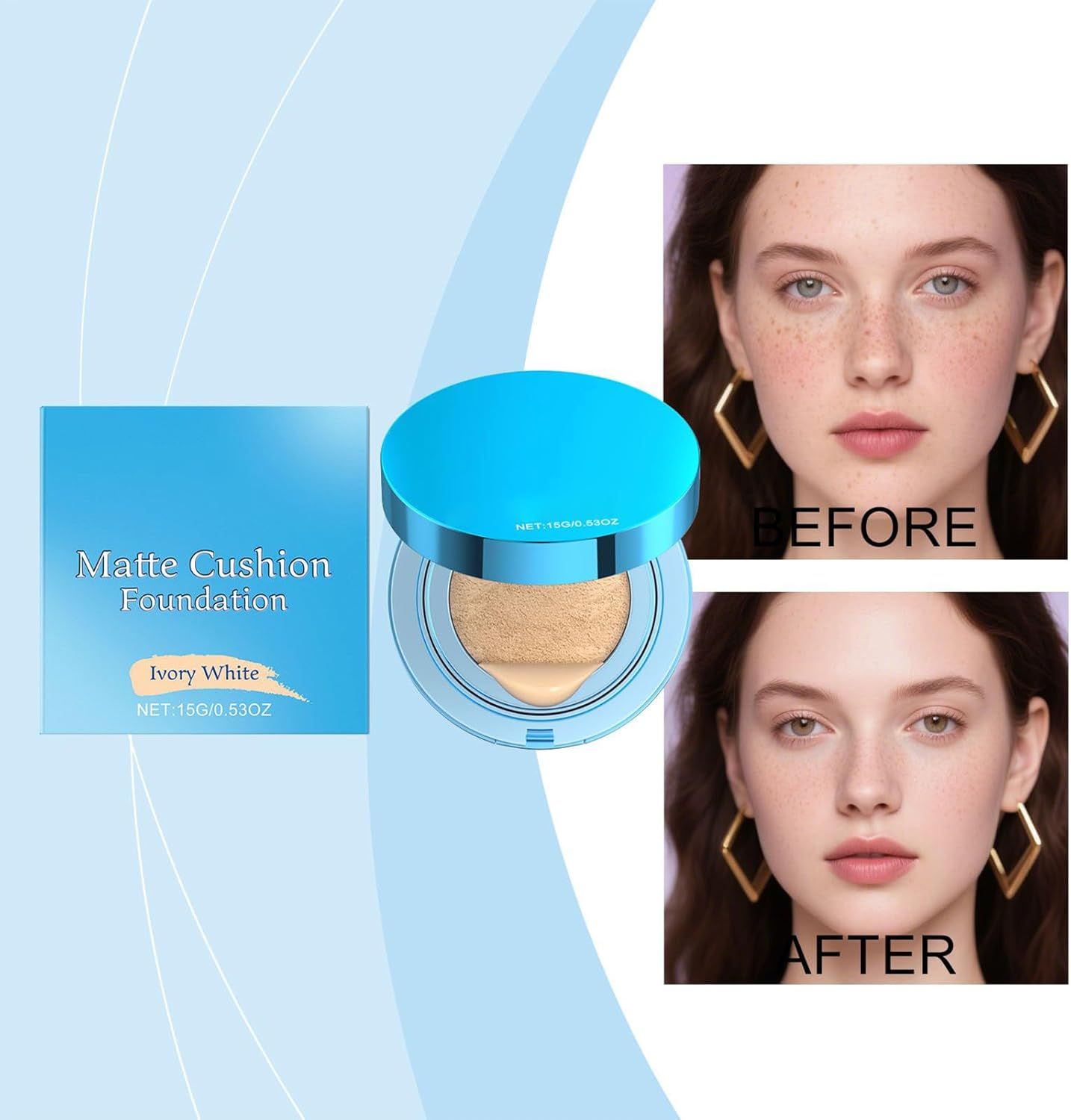 Cushion Foundation | Moisturizing Foundation Air Cushion Long-Lasting,Lightweight Beauty Cosmetics Supplies for Girlfriend Wife Daughter Sister image number 2